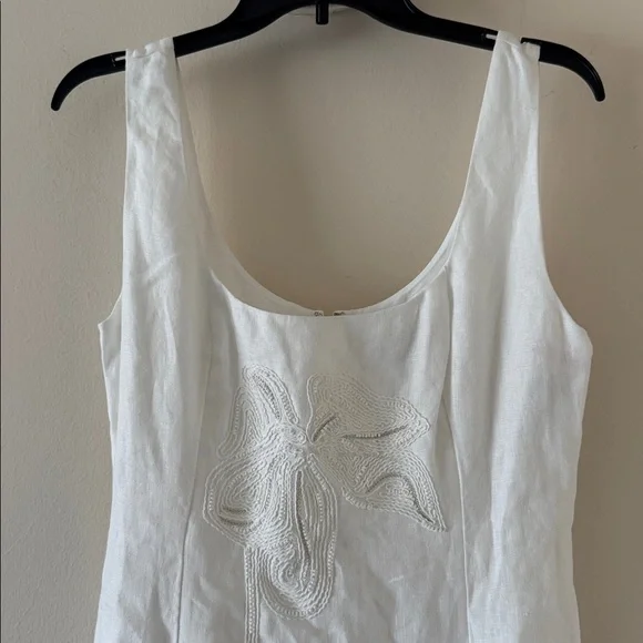REISS Elise Linen Floral-Embroidered Midi Dress in Ivory, Size 4 US, $455